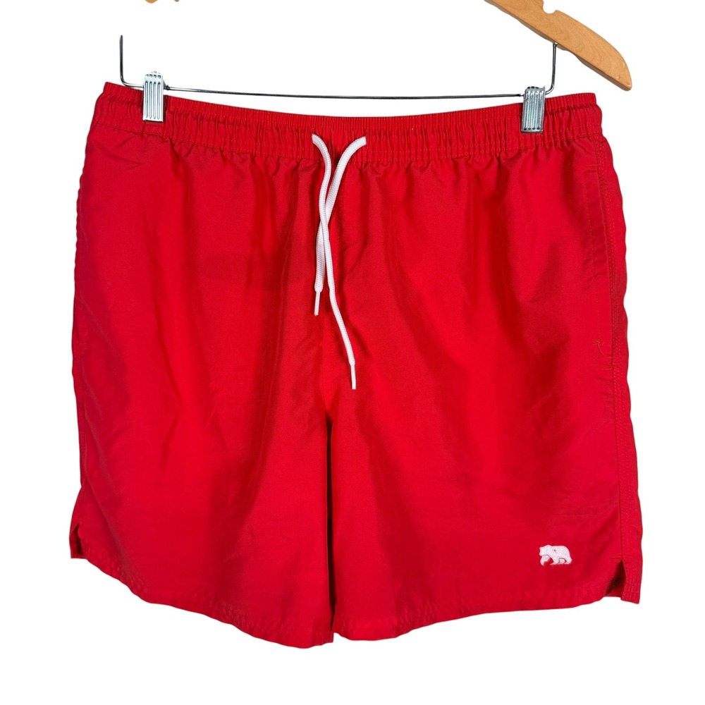 The Normal Brand Swim Trunks Mens M Red Embroidered Bear Logo Mesh Lined‎ Pocket